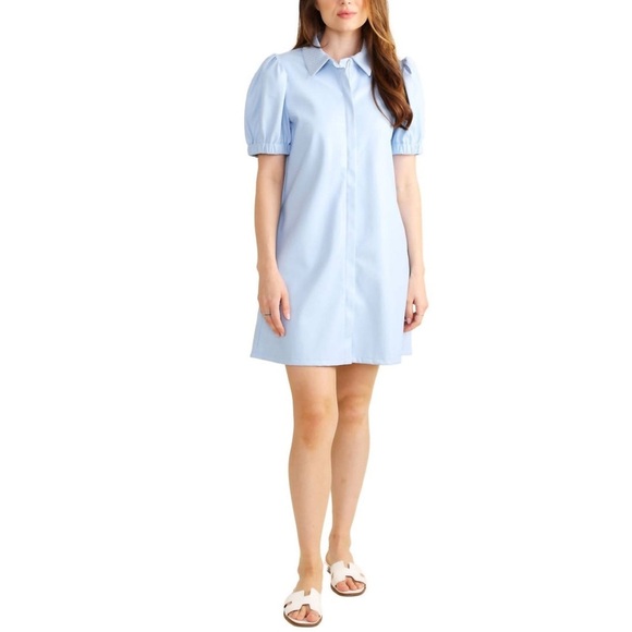 NEW DOLCE CABO Baby Blue Short Sleeve Vegan Leather Dress in Cornflower M $159 - Picture 2 of 9